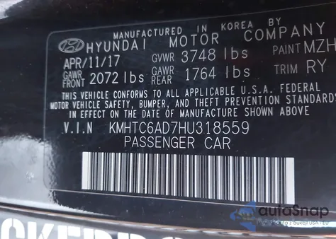 2017 Hyundai Veloster Value Edition from USA, damaged, VIN KMHTC6AD7HU318559